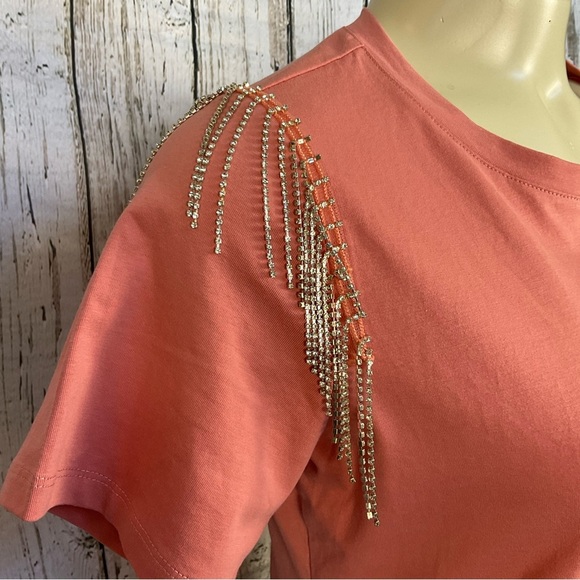 A Love Story “Monte Carlo” Scoop Neck Knit Top w/ Rhinestone Fringe StoneRose - Picture 2 of 5